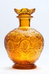 Ornate amber glass decanter, studio shot, white background