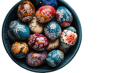 Fototapeta premium 3D Floral Painted Easter Eggs Bowl Element Isolated on Png Surface.