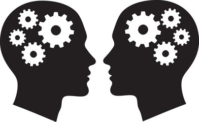 Human head gears tech logo, Cogwheel engineering technological inside brain, Artificial intelligence, Simple flat design icon symbol, Isolated on white