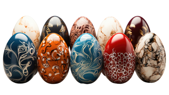 3D Floral Printed Easter Eggs Line Up Set on Png Background
