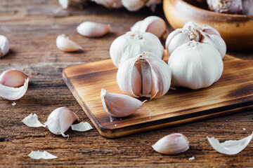 garlic on wooden background