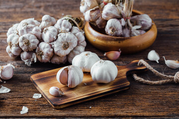 garlic on wooden background