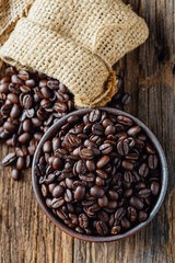 coffee beans on wooden background