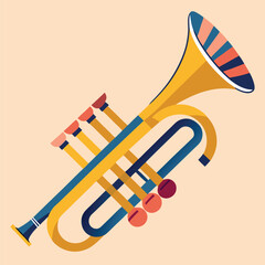 Vector hand drawn illustration of trumpet. Isolated on black.	