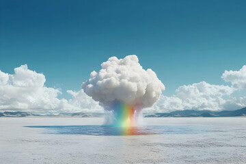 Illustration - Rainbow Cloud Over Desert Oasis