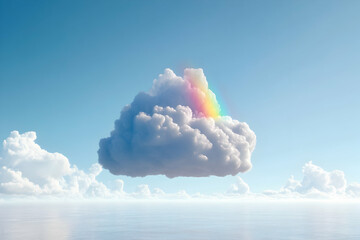 3D Illustration Rainbow Cloud Ocean Sky Cloudscape Horizon Blue Colorful Weather Atmosphere