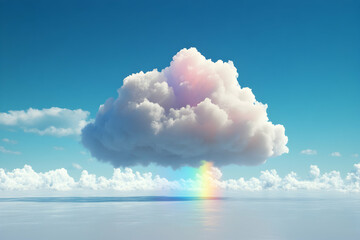 3D Illustration Rainbow Cloud Sky Ocean Reflection Background