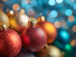 Decorative Christmas Ornaments with bokeh background creating a festive atmosphere