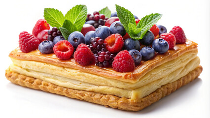 Fresh Berry Pastry with Mint Leaves