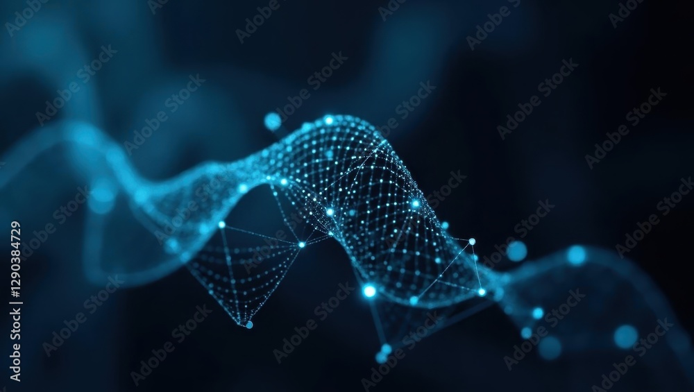 Poster feedforward neural network. abstract image of blue wave of lines and dots