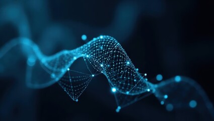 Feedforward neural network. Abstract image of blue wave of lines and dots