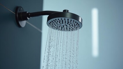 Filtered shower head. Shower head is running with water from it