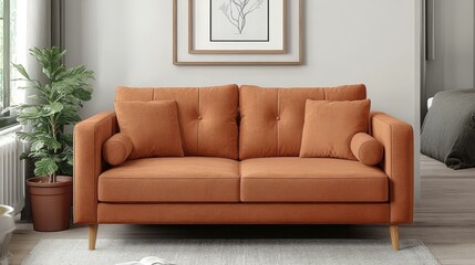 Modern Terracotta Sofa in a Living Room Setting