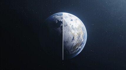 Obraz premium Concept image of day and night on the planet Earth view from space on the dark background for infographic designs