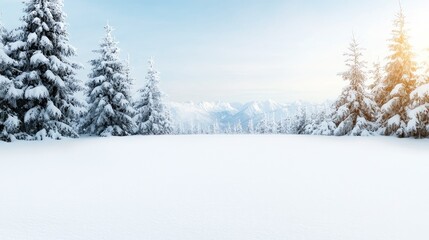 Fototapeta premium Snowy mountain landscape; winter sunrise, tranquil scene; idyllic postcard