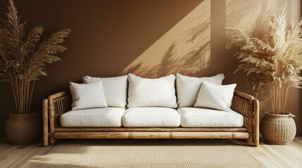 Bohemian Style Living Room with Wooden Sofa