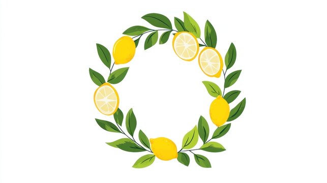 lemon wreath with green leaves on white clip art preview