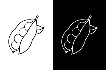 Minimalist Snow Pea Icon. Open & Closed Pods in Black & White