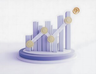 Financial inclusion, economy and technology : 3D icon of AI-driven stock market analysis, real-time data visualization.