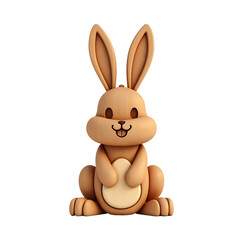 Obraz premium Cartoon Wood Rabbit Sitting Upright Holding a Beige Oval Shape