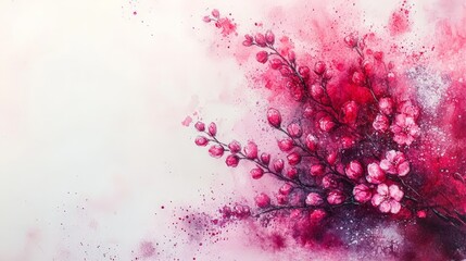 A vibrant watercolor painting of pink blossoms against a soft background.