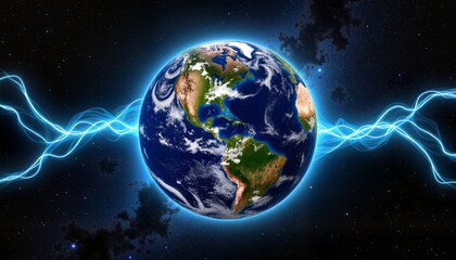 Obraz premium Digital Earth glowing with data flows in deep space, interconnectedness