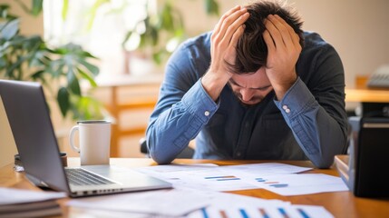 Retirement financial stress in a stylish home office. Featuring doubt and focus