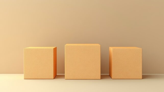 Three Beige Geometric Display Cubes