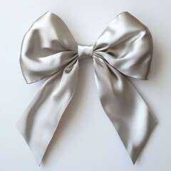 Elegant silver satin bow on white background (1)