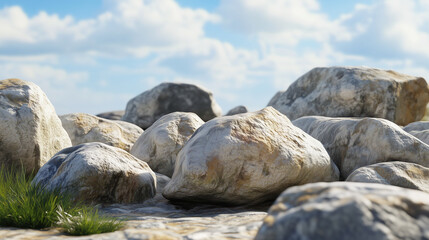 Sunlit Boulder Field Under a Blue Sky