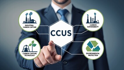CCUS Carbon Capture Utilization Storage Concept. Renewable energy, solar, wind energy and carbon capture