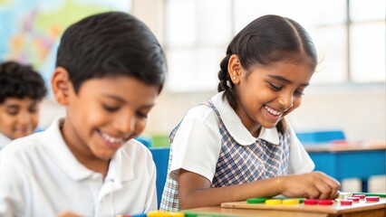 Indian Children Playing Educational Games in Class
