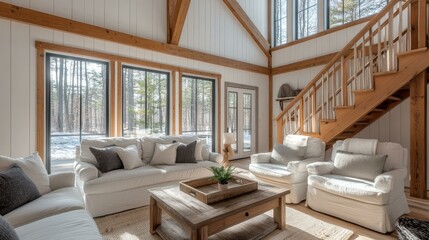 Cozy Modern Farmhouse Living Room with Large Windows