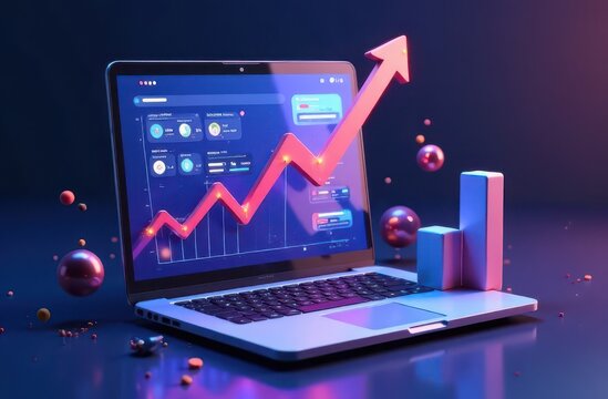  3D computer with marketing funnel and lead generation icons. Lead generation. CRO, conversion rate optimization concept.