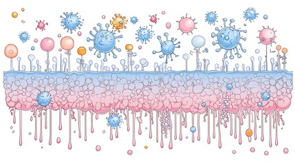 Cartoon viruses on a layered skin illustration