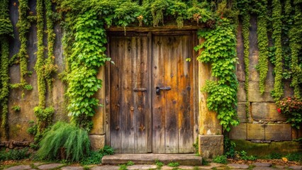 Aged wooden door with vines and moss, old wood, nature, old wood, nature, weathered, growth, timeless, decay