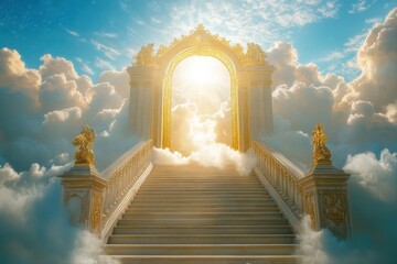 Heavenly gateway opens celestial stairs dreamy atmosphere ethereal landscape inspirational viewpoint