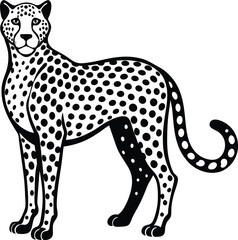 Leopard hand drawn inky sketch. African wild cat, cheetah black and white illustration. Monochrome jaguar realistic design element