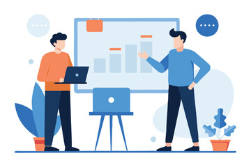Two Entrepreneurs Presenting a Business Plan - Vector Illustration for Print & Digital Use