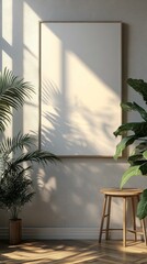 Empty Interior Mockup with Blank Canvas Painting
