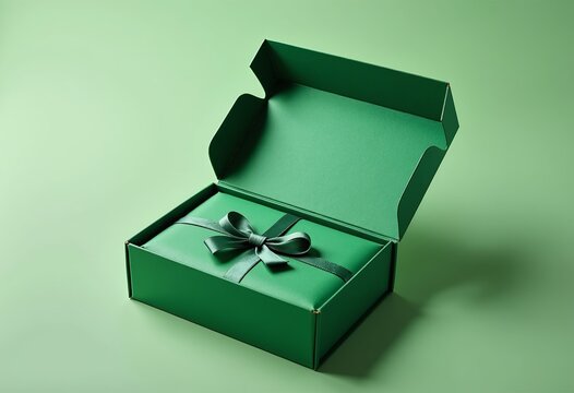 Emerald Surprise: Top View of an Open Green Gift Box, Evoking Excitement, Generosity, and Celebratory Moments, Great for E-commerce, Invitations, and Event Promotion.

