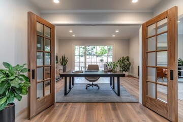 Fototapeta premium Modern office design home office interior image bright environment spacious view productive concept