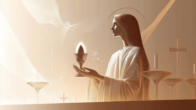 An elegant First Communion background featuring a chalice and host, bathed in soft golden light. The smooth gradient from cream to light gold makes it perfect for invitations or religious event poster