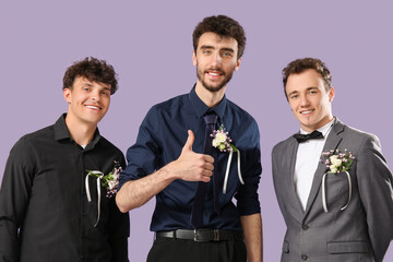 Young men dressed for prom on lilac background © Pixel-Shot