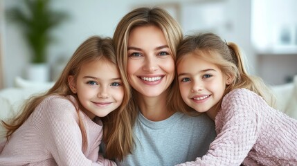 Obraz premium Mother and two daughters happy portrait
