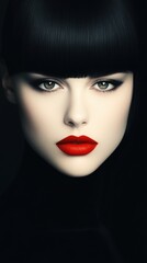 Fototapeta premium Mystical beauty with bold makeup and sleek hairstyle in studio lighting