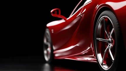 Sleek red sports car close-up on black background showcasing curves and aerodynamics
