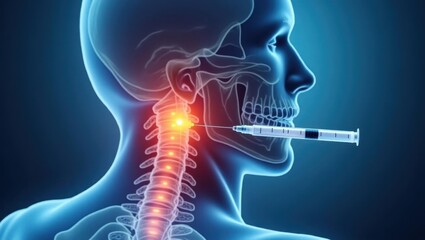 Nerve block. Human spine pain highlighted with syringe injection, medi