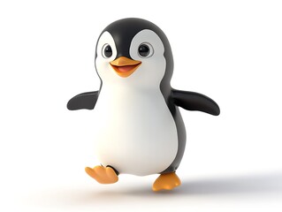 Fototapeta premium A happy cartoon penguin cheerfully walks across a white surface