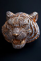 Obraz premium Diamond Tiger Head Pendant on Dark Background